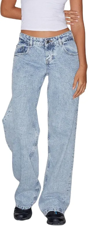 Womens Low Rise Mom Jeans Straight Leg Baggy Loose Fit Demin Pants Streetwear Classic Disco Retro Flared Denim Pants