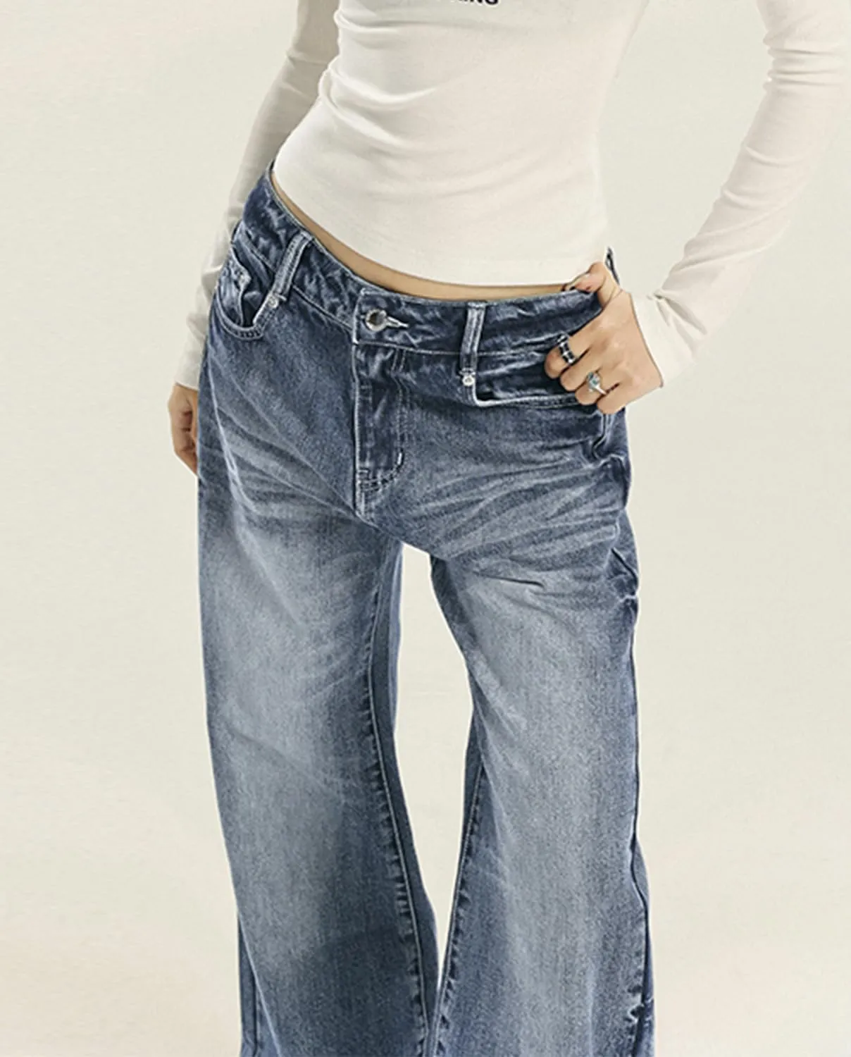 Women's Low Rise Wide Leg Flare Jeans Baggy Vintage 90s Bell Bottom Jeans Casual Loose Fit Boyfriend Denim Pants