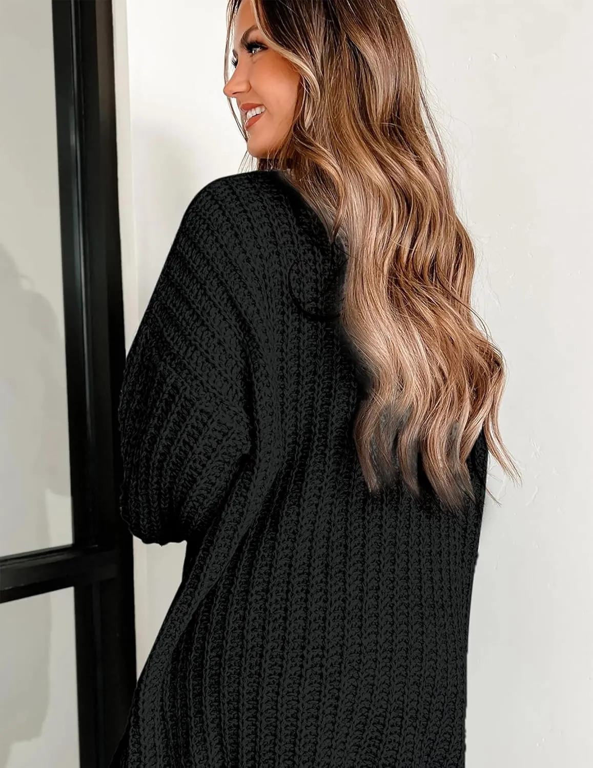 Womens Oversized Cute Waffle Chunky Knit Long Cardigan Fall 2024 Ladies Dressy Casual Open Front Sweater Cardigans