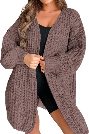 Womens Oversized Cute Waffle Chunky Knit Long Cardigan Fall 2024 Ladies Dressy Casual Open Front Sweater Cardigans