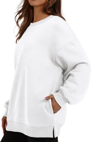Womens Oversized Sweatshirts Side Slit Crewneck Long Sleeve Tops Loose Pullover 2024 Fall Women Extra