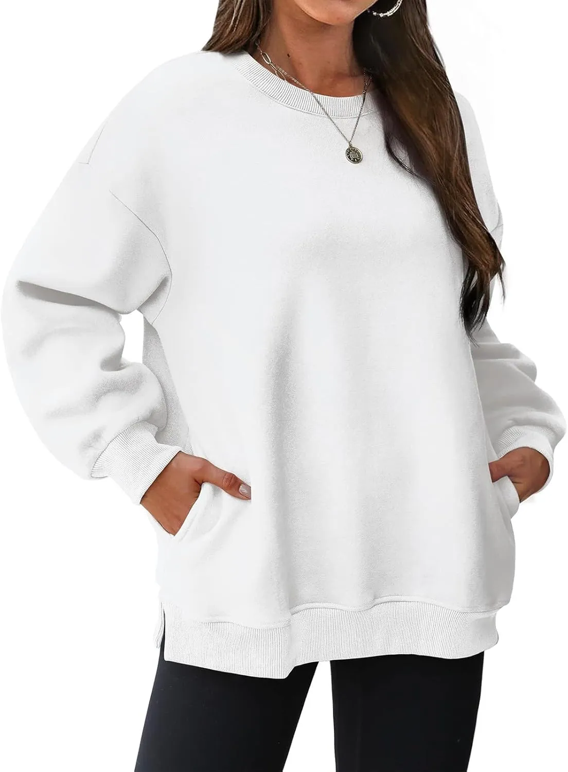 Womens Oversized Sweatshirts Side Slit Crewneck Long Sleeve Tops Loose Pullover 2024 Fall Women Extra