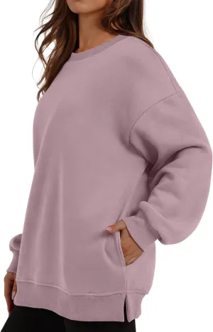 Womens Oversized Sweatshirts Side Slit Crewneck Long Sleeve Tops Loose Pullover 2024 Fall Women Extra