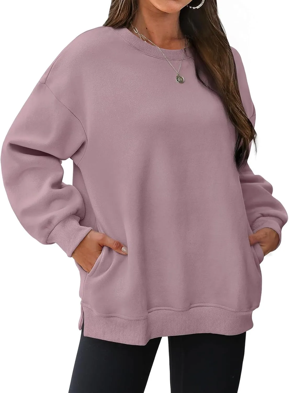 Womens Oversized Sweatshirts Side Slit Crewneck Long Sleeve Tops Loose Pullover 2024 Fall Women Extra