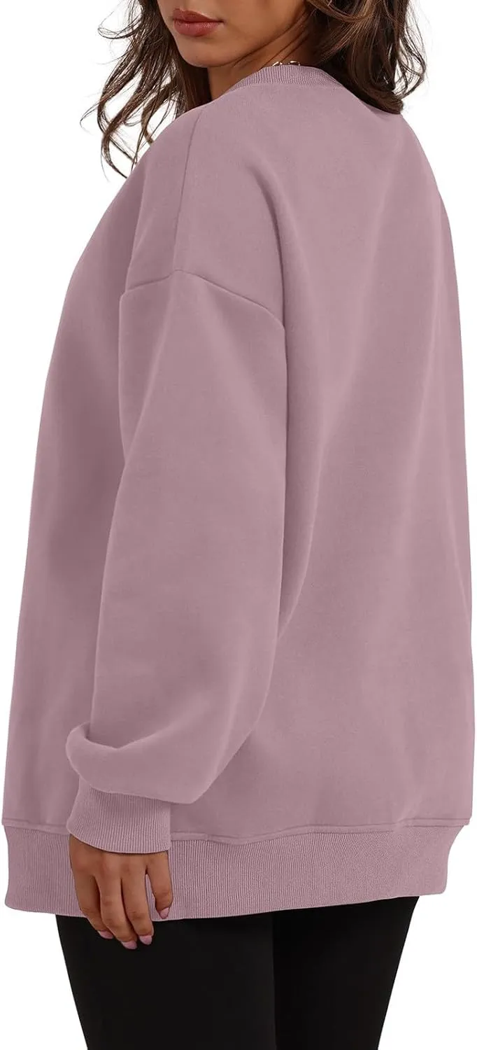 Womens Oversized Sweatshirts Side Slit Crewneck Long Sleeve Tops Loose Pullover 2024 Fall Women Extra