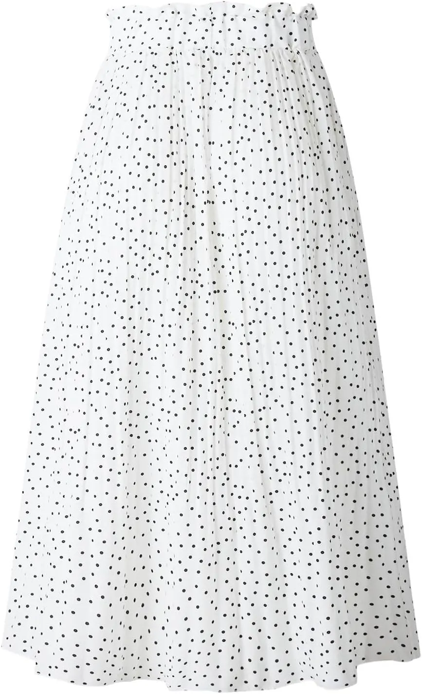 Womens Pleated Midi Skirts Flowy Boho A Line Long Skirts Casual High Elastic Waist Summer Swing Skirts with