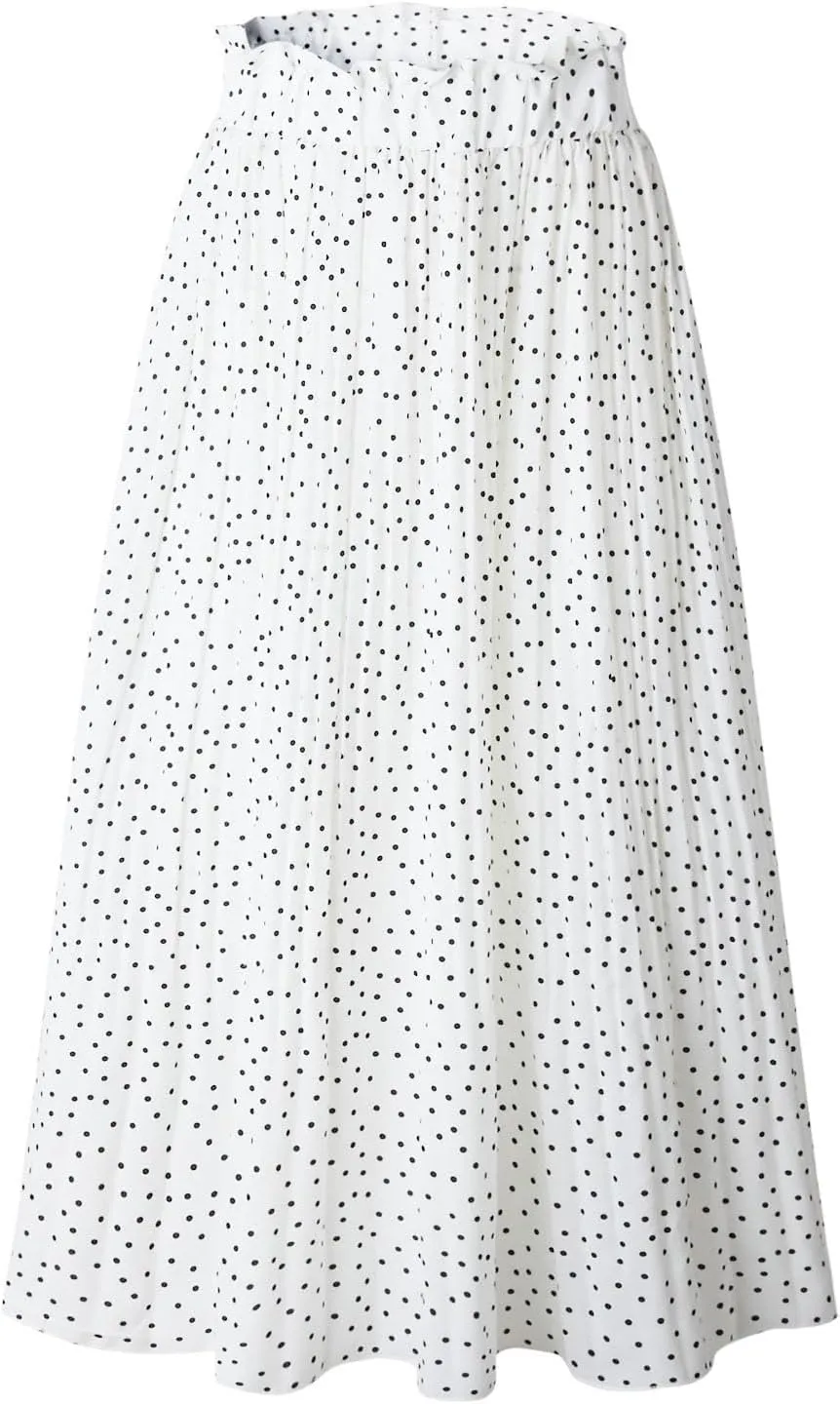 Womens Pleated Midi Skirts Flowy Boho A Line Long Skirts Casual High Elastic Waist Summer Swing Skirts with