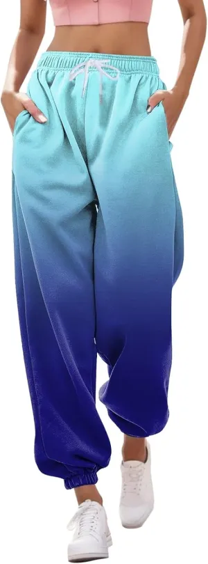Womens Running Exercise Trousers Trendy High Waist Gradient Print Jogger Sweatpant Work Office High Waist Casual Pant
