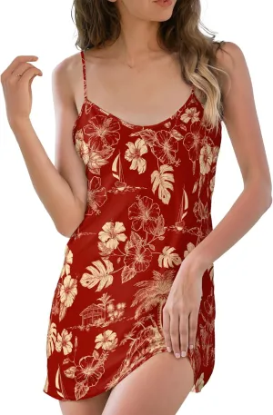 Womens Spaghetti Strap Floral Dress, Summer Casual Dresses for Women, Vintage Floral Sleepwear Dress Pocket 1