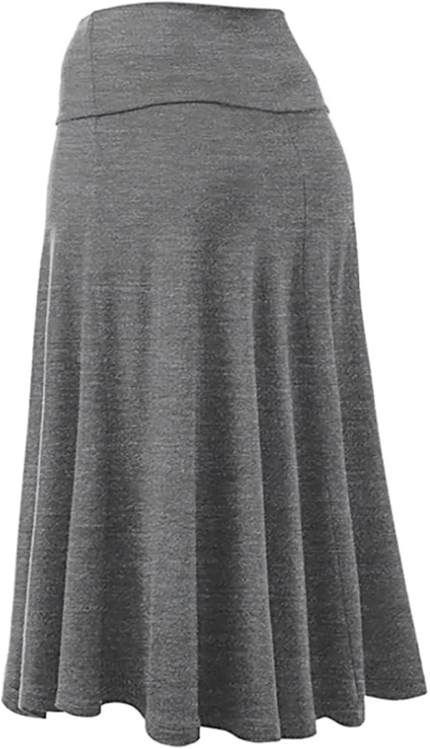 Women's Summer Boho Flowy Midi Skirt Lightweight Casual High Waisted Flared A Line Pull On Work Knee Length Skirts