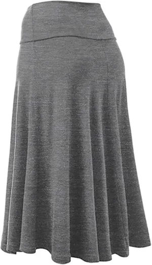 Women's Summer Boho Flowy Midi Skirt Lightweight Casual High Waisted Flared A Line Pull On Work Knee Length Skirts