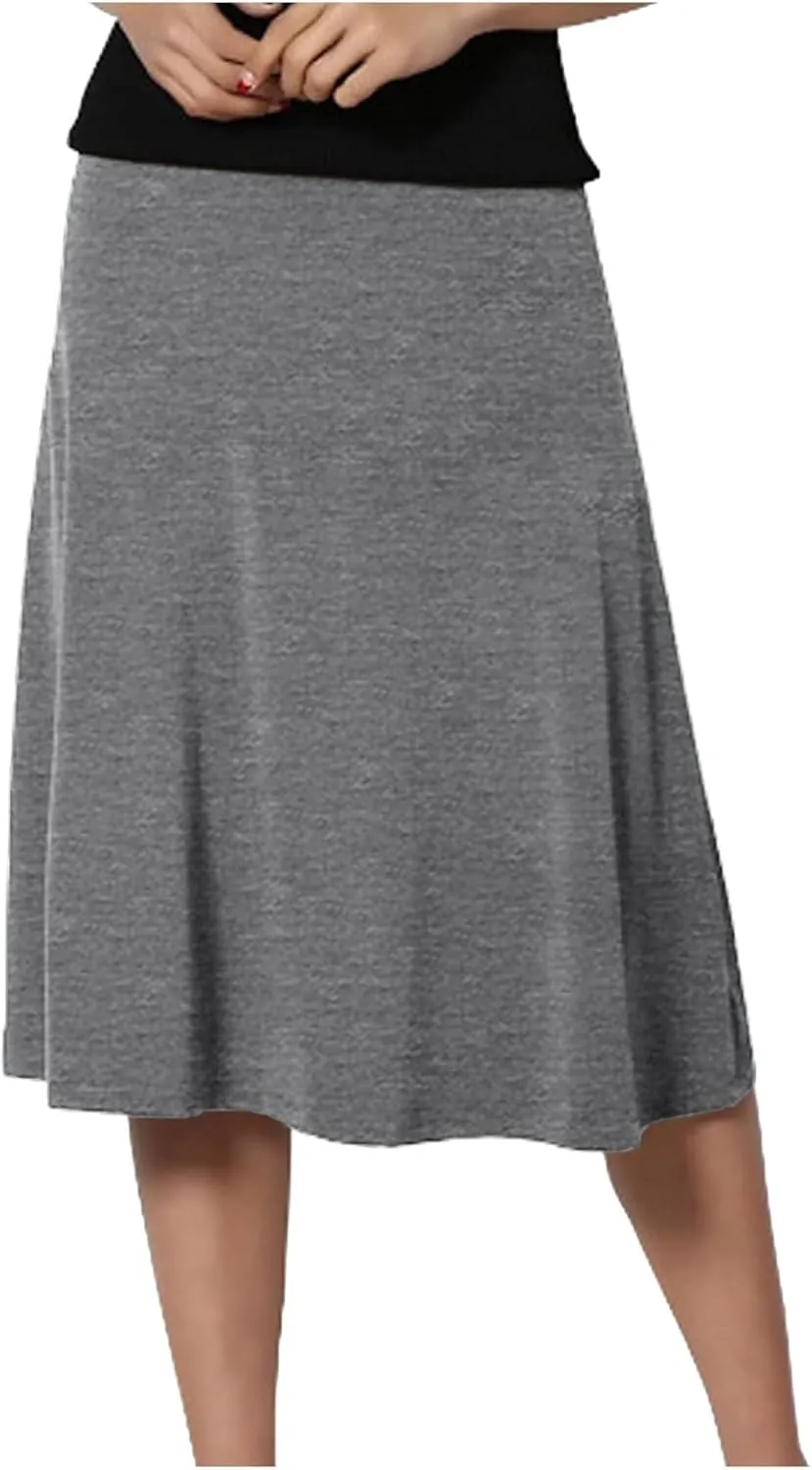 Women's Summer Boho Flowy Midi Skirt Lightweight Casual High Waisted Flared A Line Pull On Work Knee Length Skirts