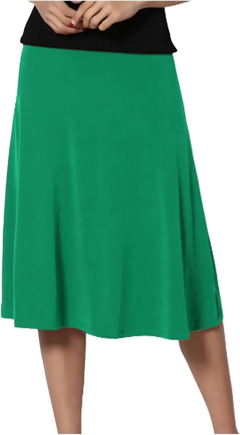 Women's Summer Boho Flowy Midi Skirt Lightweight Casual High Waisted Flared A Line Pull On Work Knee Length Skirts