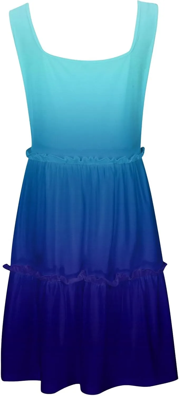 Womens Summer Casual U Neck Sleeveless Mini Dress Boho Floral Ruffle Swing A Line Short Sundresses
