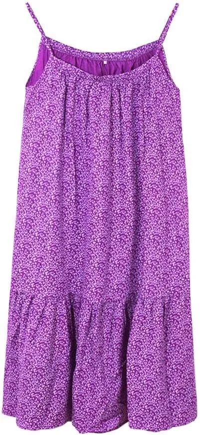 Womens Summer Floral Sleeveless Mini Dress Spaghetti Straps Ruffle Hem Sundress Boho Beach Swing Short Dresses