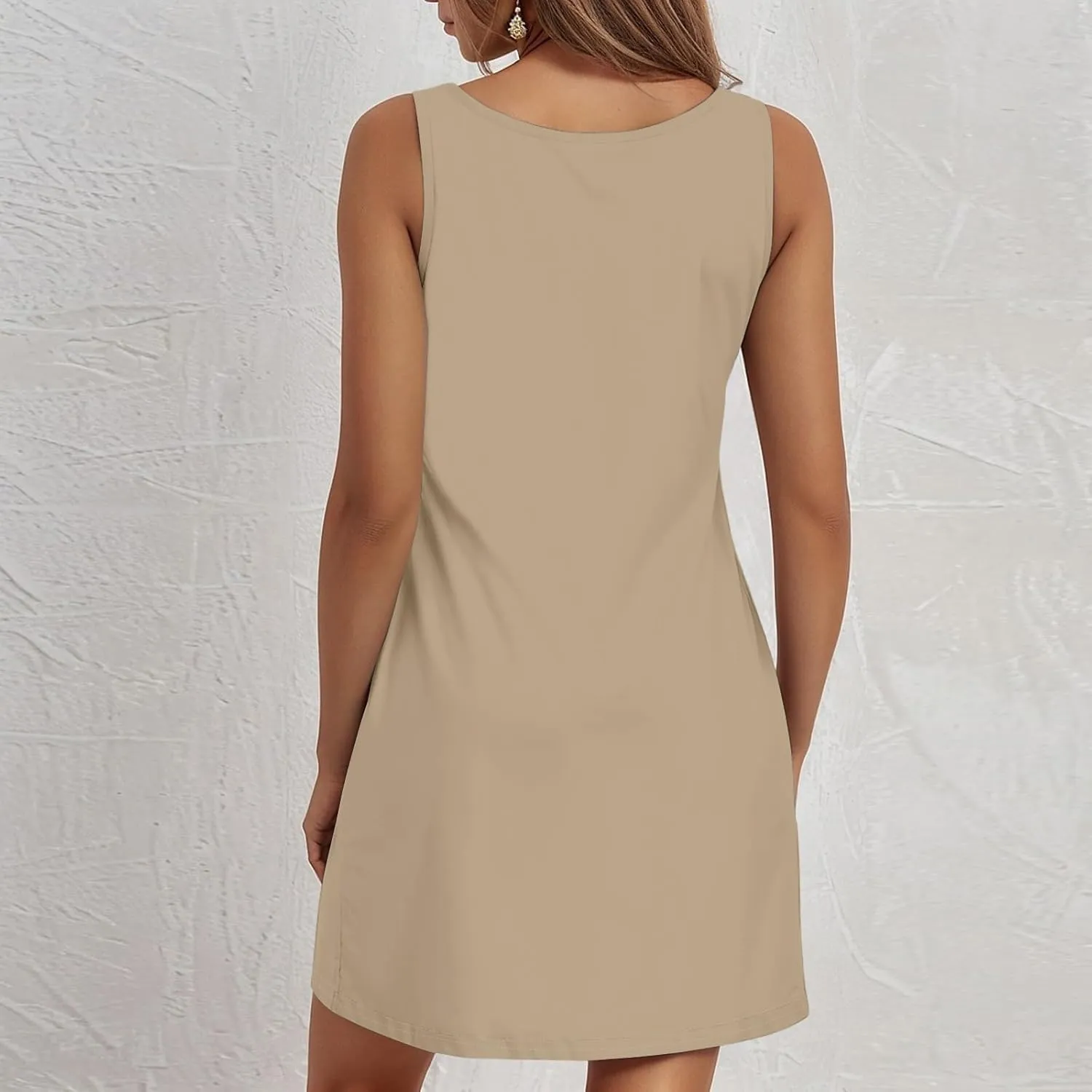 Women's Summer Tank Dresses Casual Scoop Neck Sleeveless Sundress Lightweight Boho Beach Mini Dresses with Pockets