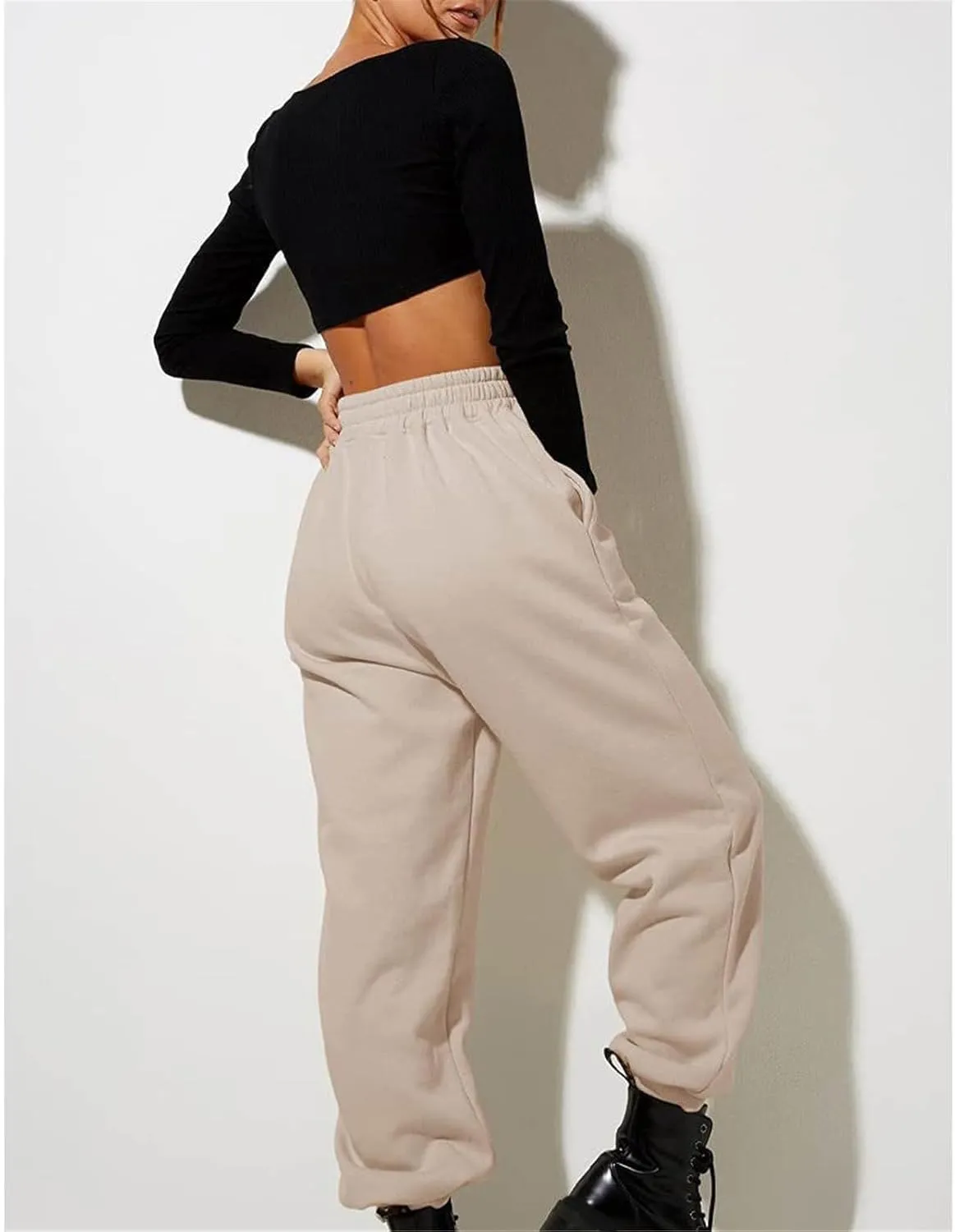Womens Sweatpants Drawstring Elastic Waist Casual Loose Foot Fleece Sweatpants Cargo Sweatpants for Women Baggy