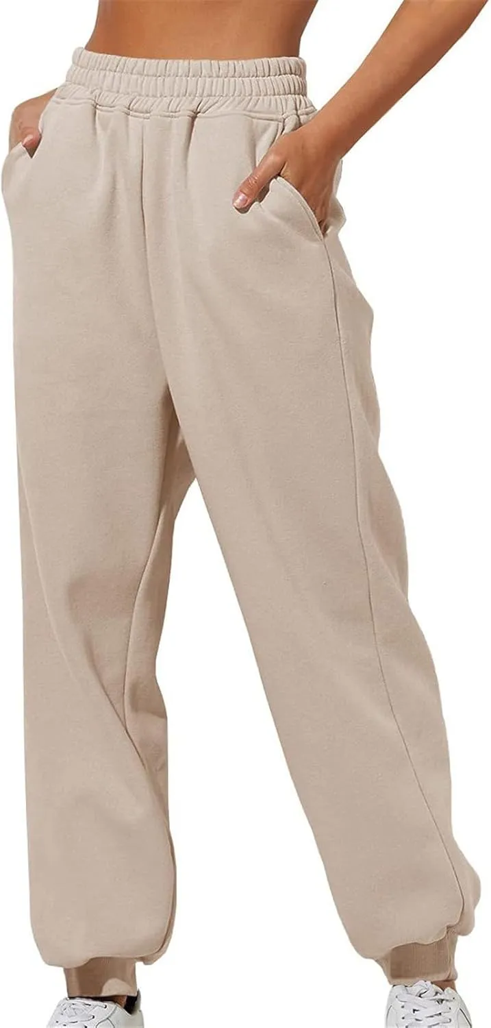 Womens Sweatpants Drawstring Elastic Waist Casual Loose Foot Fleece Sweatpants Cargo Sweatpants for Women Baggy