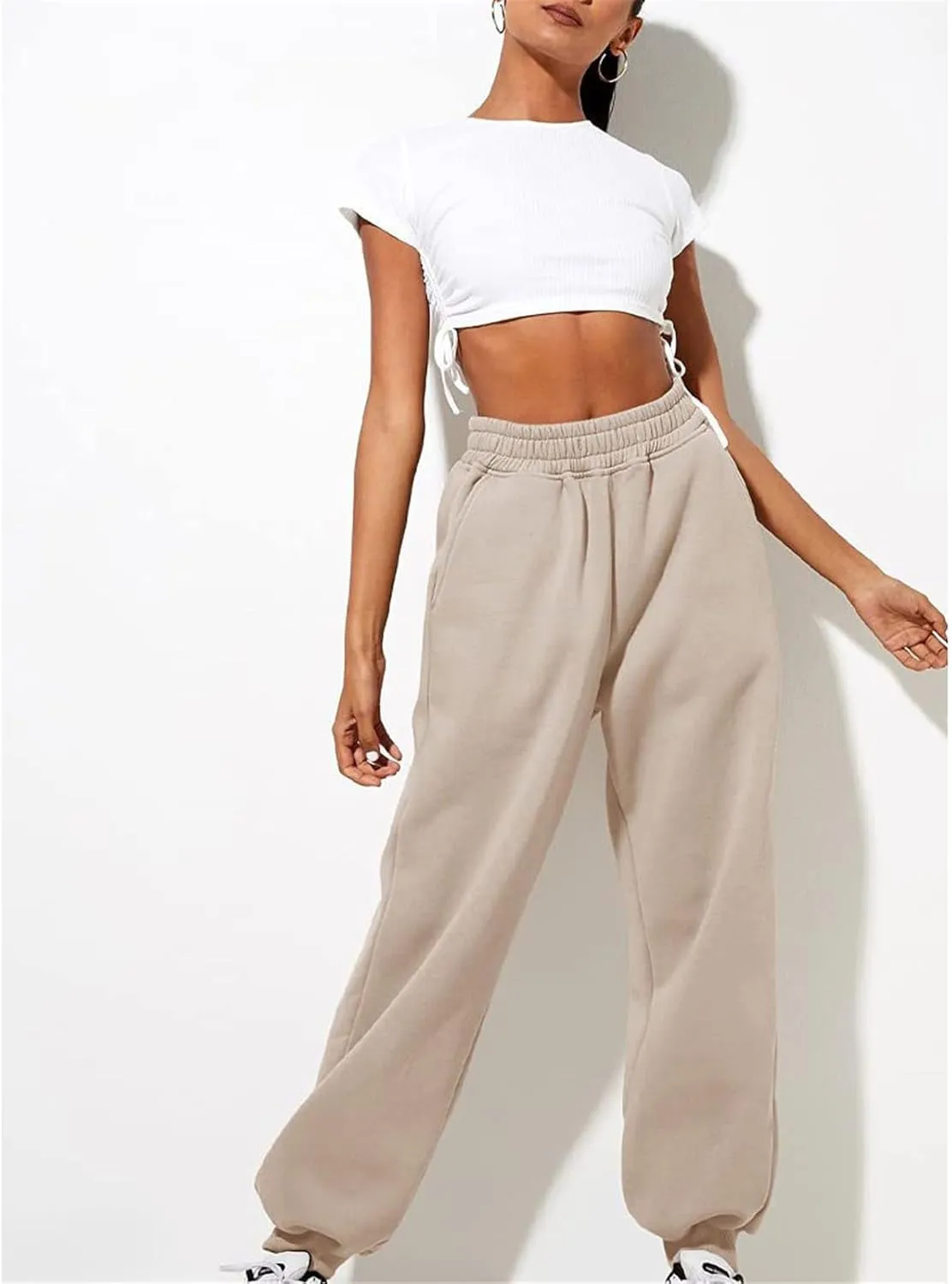 Womens Sweatpants Drawstring Elastic Waist Casual Loose Foot Fleece Sweatpants Cargo Sweatpants for Women Baggy