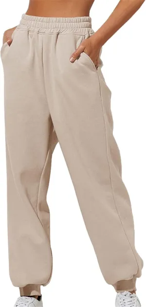 Womens Sweatpants Drawstring Elastic Waist Casual Loose Foot Fleece Sweatpants Cargo Sweatpants for Women Baggy