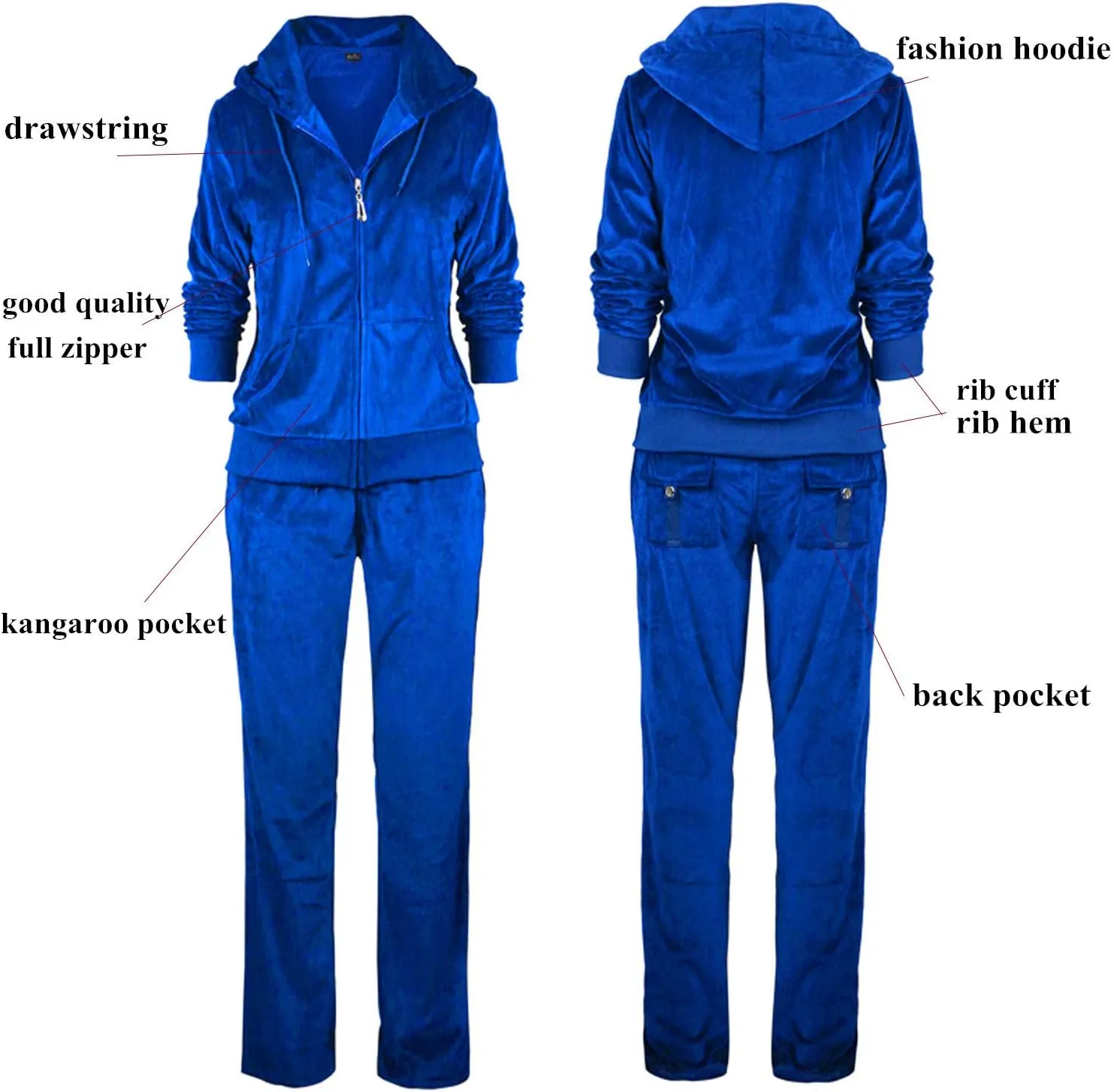 Womens Velour Tracksuit Set Knitted Two Piece Outfits Fashion Zip Up Hoody Sweatshirt and Sweatpants Sweat Suits Sets