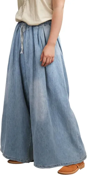 Women's Wide Leg Baggy Jeans Plus Size Loose Elastic Waist Denim Pants with Deep Pockets Light Blue