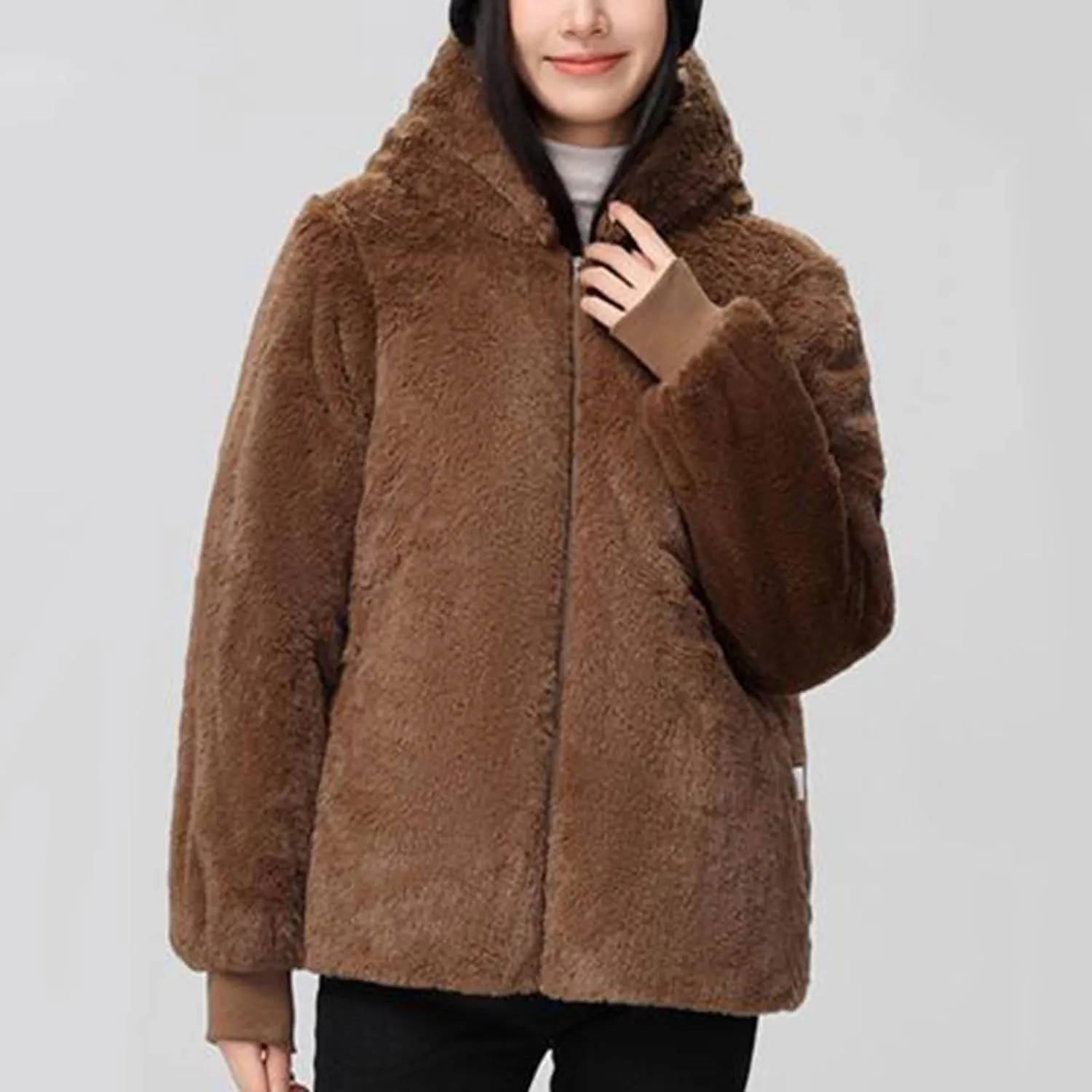 Women's Winter Sherpa Lined Faux Fur Hooded Mid Long Safari Parka Coat Fashion Warm Jackets Loose Fit Solid Color