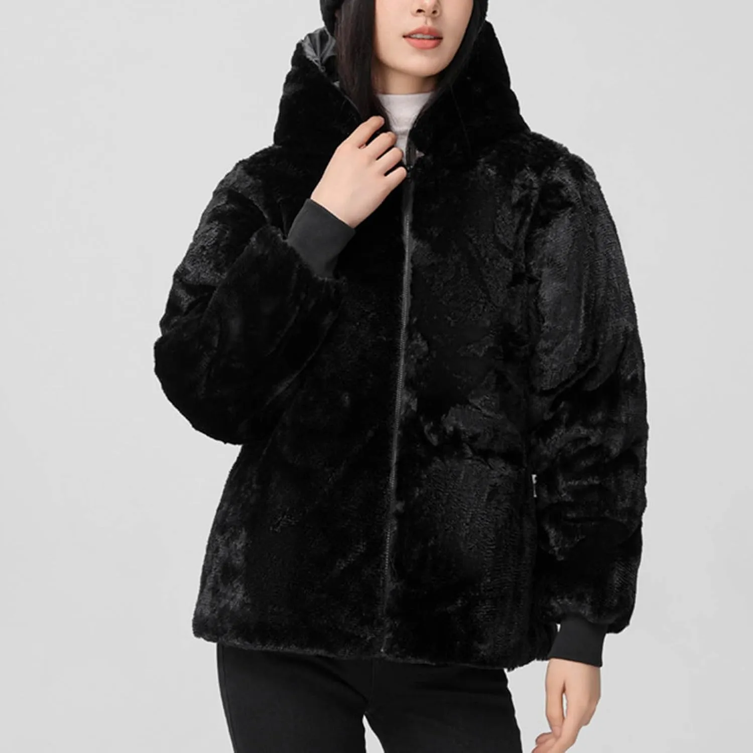 Women's Winter Sherpa Lined Faux Fur Hooded Mid Long Safari Parka Coat Fashion Warm Jackets Loose Fit Solid Color