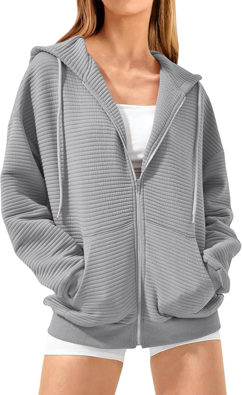 Womens Zip Up Hoodies Y2k Long Sleeve Fall Oversized Sweatshirts Preppy Cute Hoodies Drawstring Jackets with Pockets