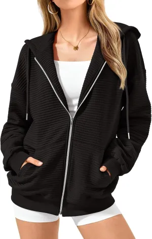 Womens Zip Up Hoodies Y2k Long Sleeve Fall Oversized Sweatshirts Preppy Cute Hoodies Drawstring Jackets with Pockets