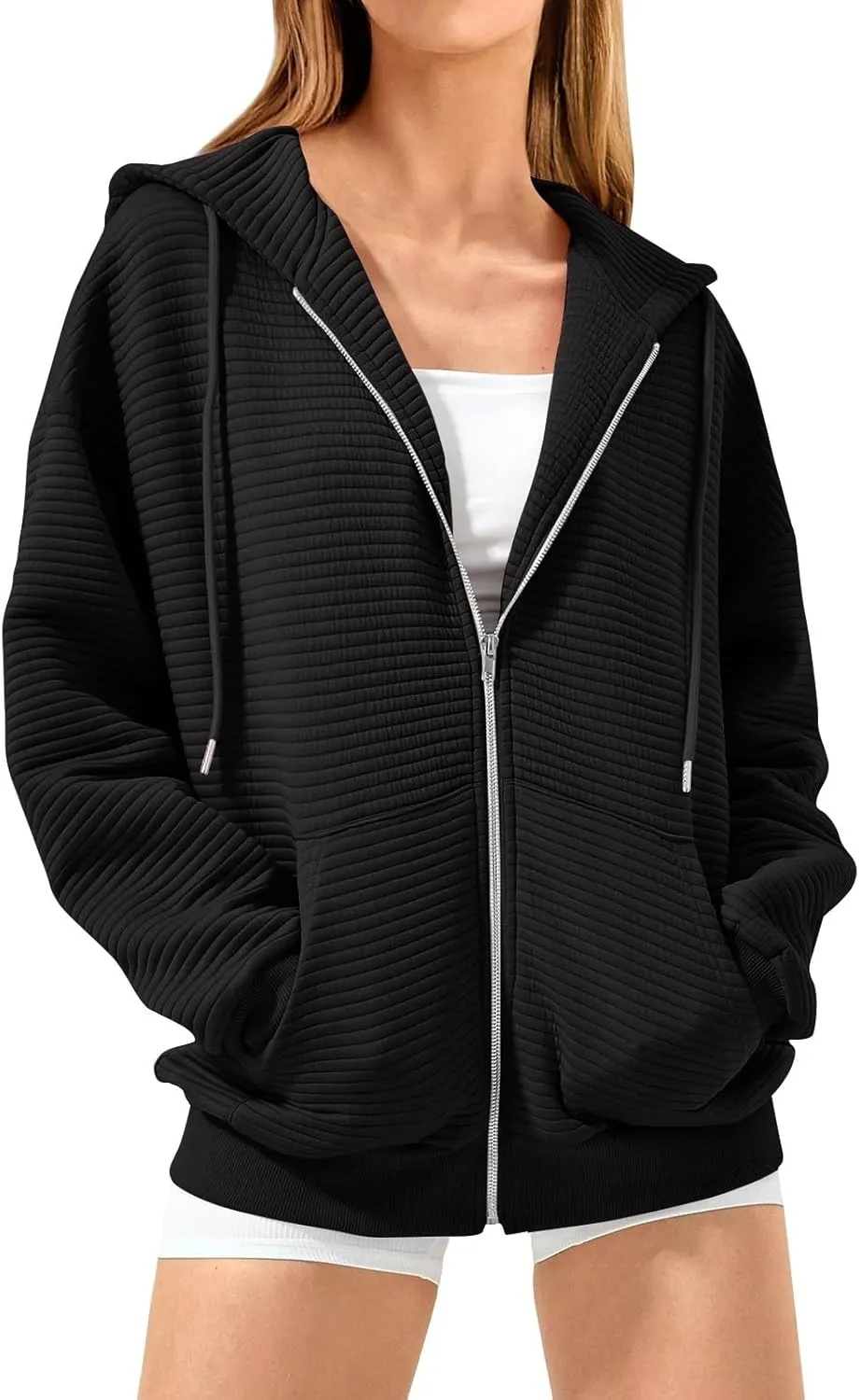 Womens Zip Up Hoodies Y2k Long Sleeve Fall Oversized Sweatshirts Preppy Cute Hoodies Drawstring Jackets with Pockets