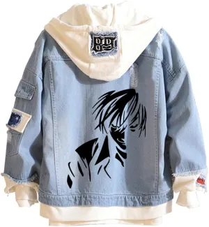 Yagami Light Jeans Jacket Anime Deathnotes Amane Cosplay Denim Jacket Hoodie Casual Ripped Novelty Coat for Unisex