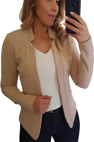YMING Womens Oversized Open Front Work Blazer Long Sleeve Office Jacket Solid Color Short Cardigans