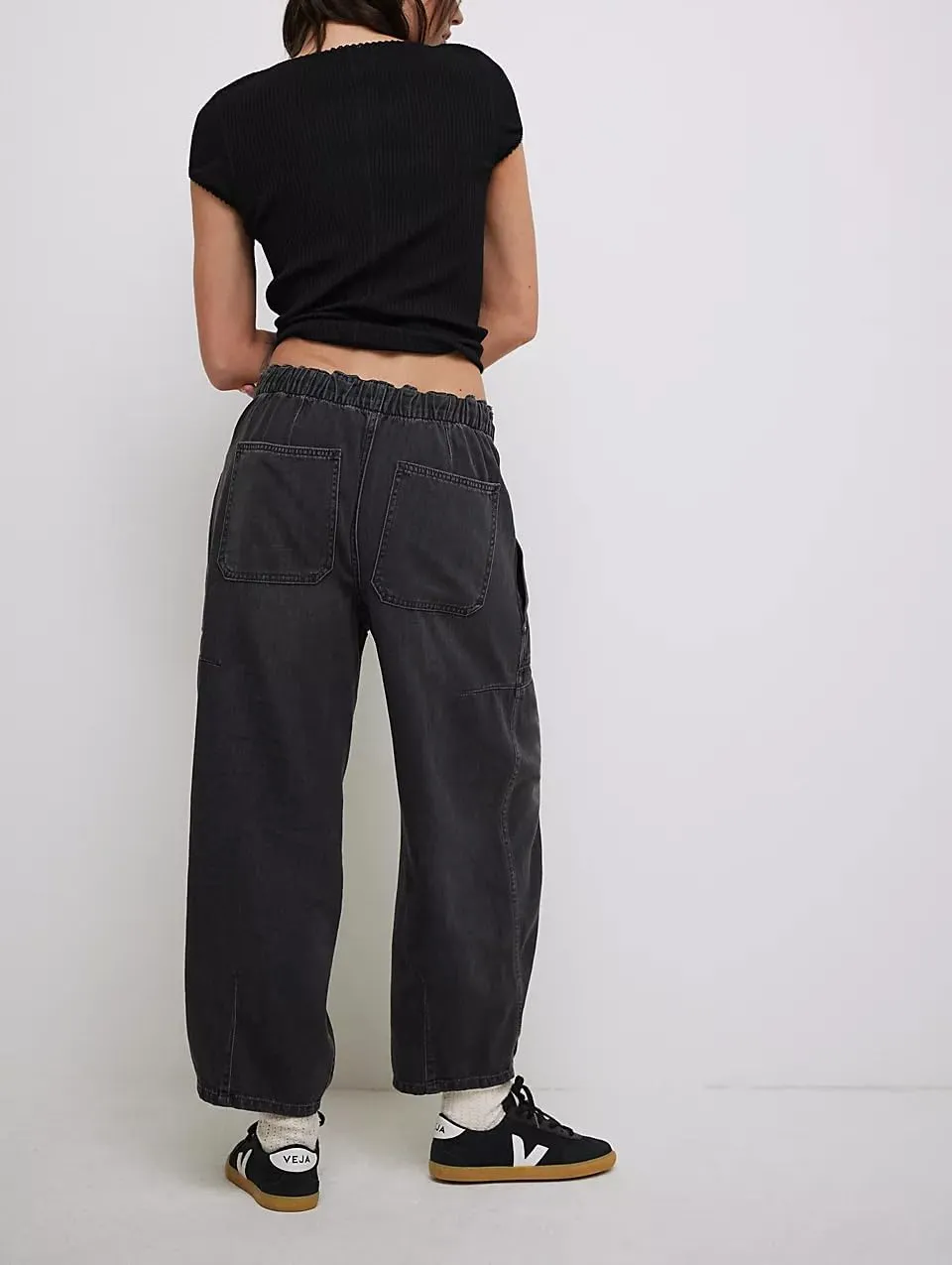 yoeasy Womens Low Rise Barrel Jeans Elastic Drawstring Loose Wide Leg Cropped Denim Pants Y2k Baggy Boyfriend Jeans