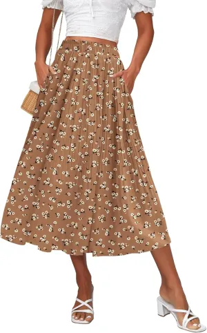 Zeagoo Summer Skirts for Women Long High Waisted Floral A-Line Flowy Skirts Swing Skirts,m