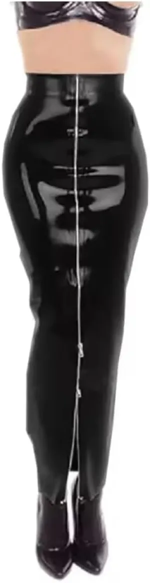 Zipper Bodycon Skirts Patent Leather Skirts Latex High Waist Ankle Length Sheath Pencil Skirts