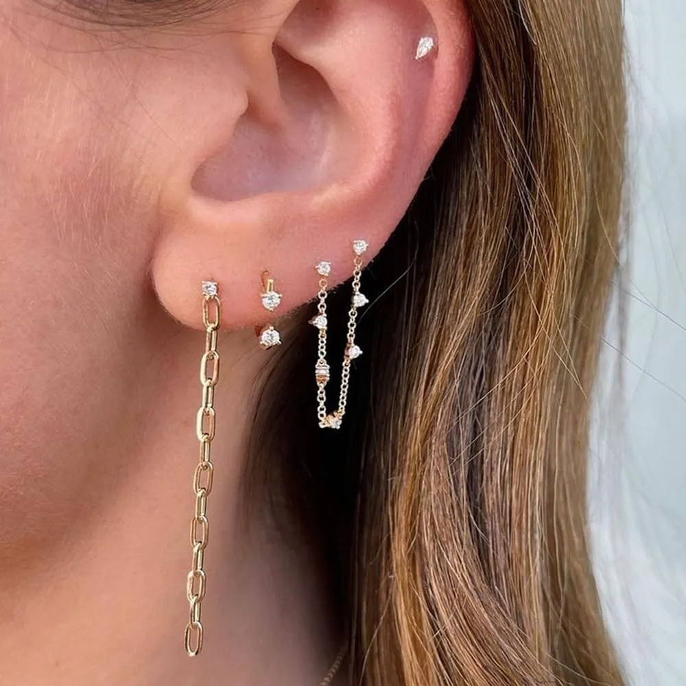 Zircons Stud Earrings For Women Double Studs Chain Tassel Piercing Earring 18K Gold Plated Cartilage Cubic Zirconia Two Hole Wedding Climber Crawler Wrap Earrings Threader Dangle Eternity Gift Mom Bff